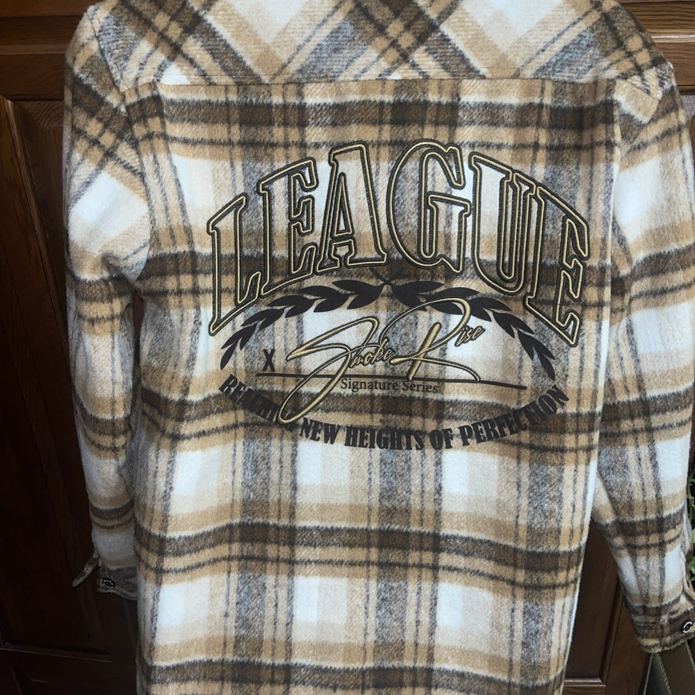 Smoke Rise Men's Vegan Leather Collar Plaid Shacket Shirt XL Maple League - Picture 8 of 15